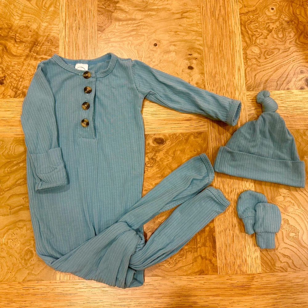 Lou Lou Teal Blue Baby Knotted Gown Set